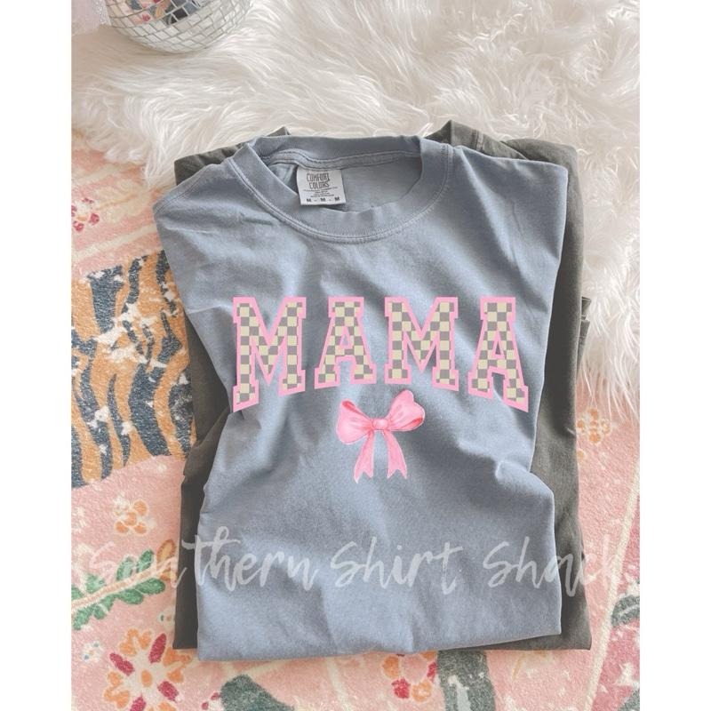 Cream checkered coquette mama T shirt  | Granite comfort colors t shirt Hoodie, Sweatshirt | UrbanDripWear.com