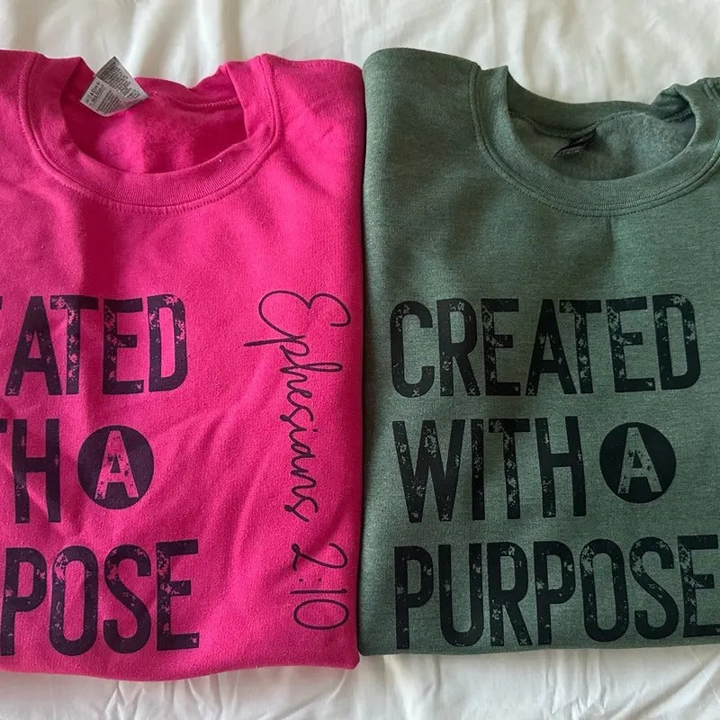 Created With a Purpose Christian Sweatshirt Comfy Sweatshirt T-Shirts, Hoodie | UrbanDripWear.com