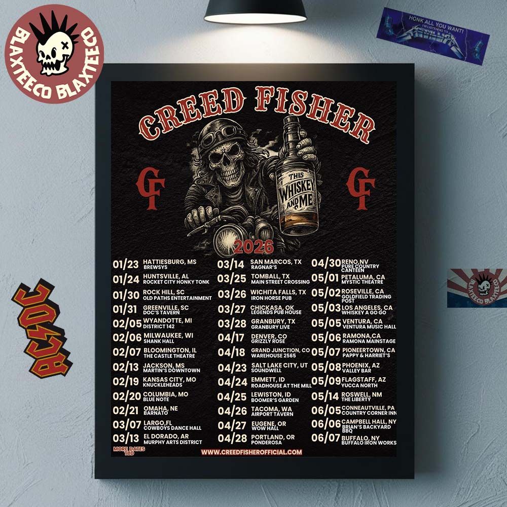 Creed Fisher 2026 This Whiskey And Me Tour Schedule Dates Home Decor Poster Canvas