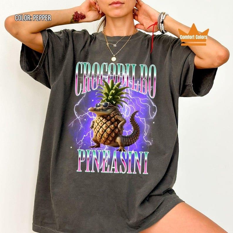 Crocodilbo Pineasini Shirt, Italian Brainrot Shirt, Bootleg Rap Tee, Brainrot Shirt, Crocodile Meme Shirt, Weird Funny...