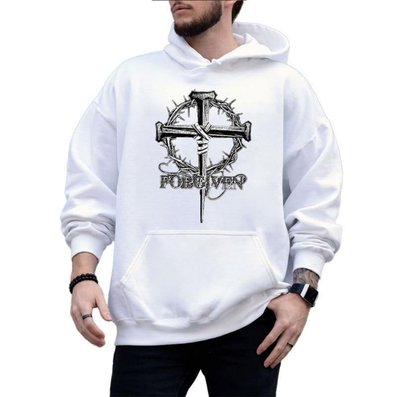 Cross Forgiven Graphic Hoodie Casual Street Style Fleece Fabric Pullover Hooded Sweatshirt Trendy Tops for Women for Men,...