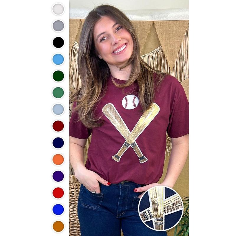 Crossed Bats Sequin Baseball Graphic T-Shirt Hoodie, Sweatshirt | UrbanDripWear.com