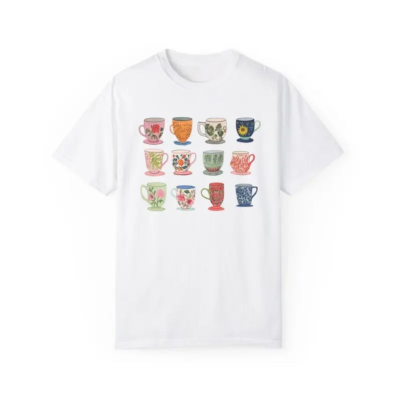 Cups Breakfast Tee Graphic Shirt For Women Tea, Cute Graphic Vintage Shirt Hoodie, Sweatshirt | UrbanDripWear.com
