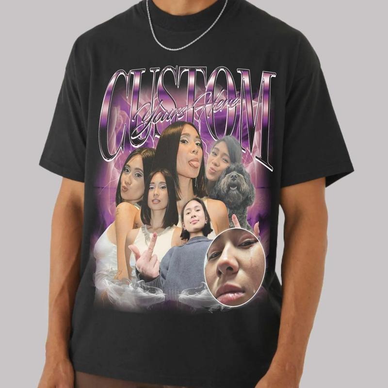 Custom Bootleg Rap T-Shirt - Personalized Photo Tee - Made in USA - Casual Short Sleeve - 100% Cotton - Medium Fabric