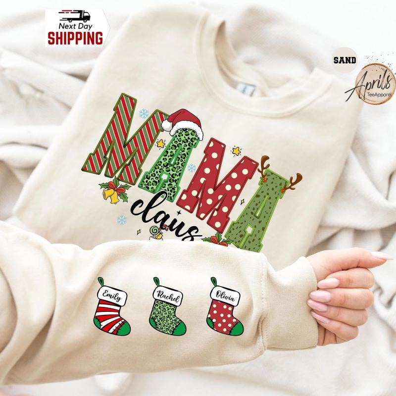 Custom Christmas Mama Claus Sweatshirt, Xmas Name Hoodie T-Shirts | UrbanDripWear.com