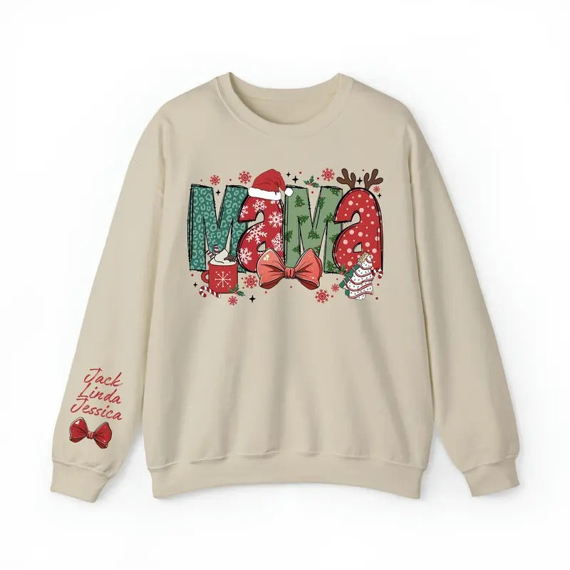 Custom Christmas Mama Sweatshirt,  Christmas Mama Sweatshirt, Christmas Mom Gift, Coquette Bow Christmas Mama, Christmas...