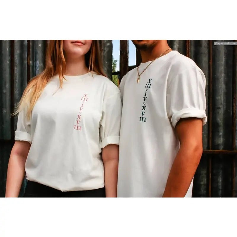Custom Embroidered Date Roman Numerals Partner Shirt Sweater Hoodie, Personalized Unisex Vintage Couple Love Valentine...