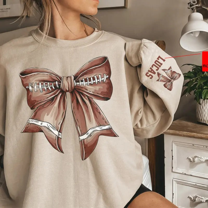Custom Football Coquette Sweatshirt, Football Mom Shirt, Sleeve Design Shirt college hoodie Cotton Fit Top Womenswear...