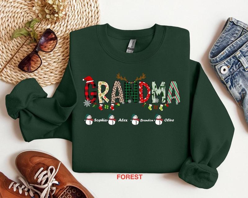 Custom Grandkids Name Grandma Sweatshirt, Christmas Grandma Shirt, Gift For Nana, Funny Xmas Sweater, Grandma Sweatshirt,...