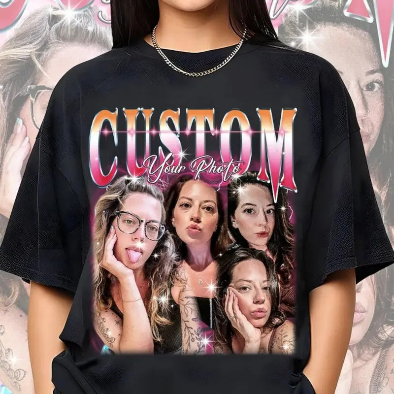 Custom Graphic Photo Tee Shirt, Customized Bootleg Photos T-Shirt, Bachelor Party Gift, Personalized Portrait Sweatshirt,...