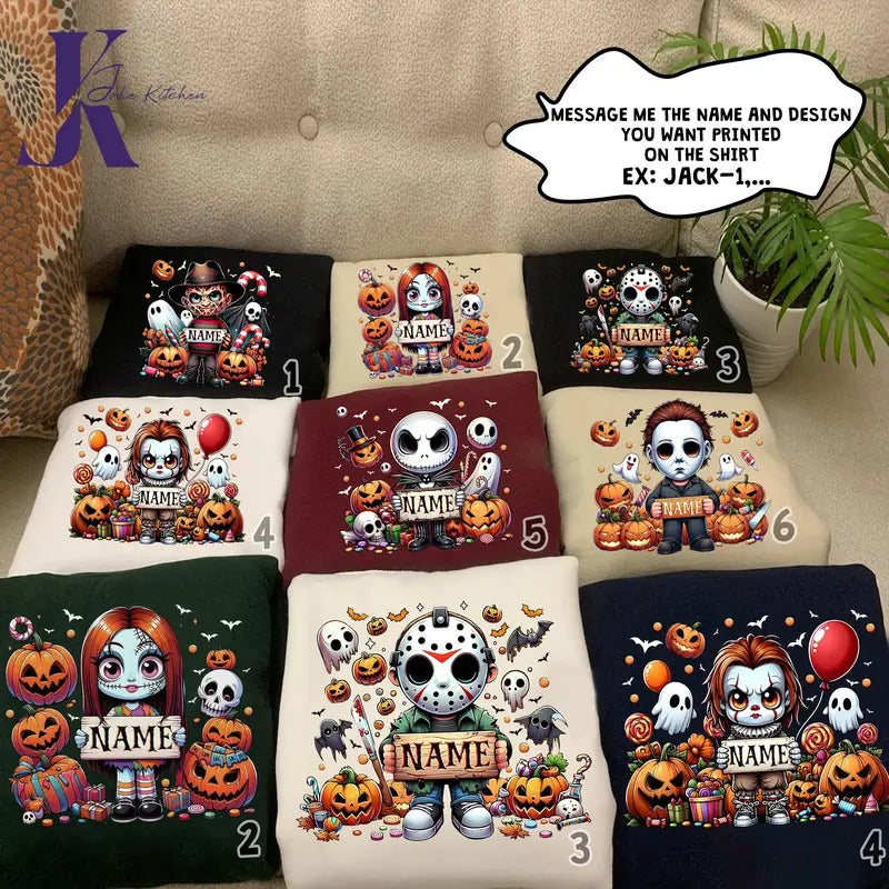 Custom Horror Characters Friend Shirt, Cute Horror Shirt, Cute Horror Fall Character, Horror Movie Characters Shirt,...