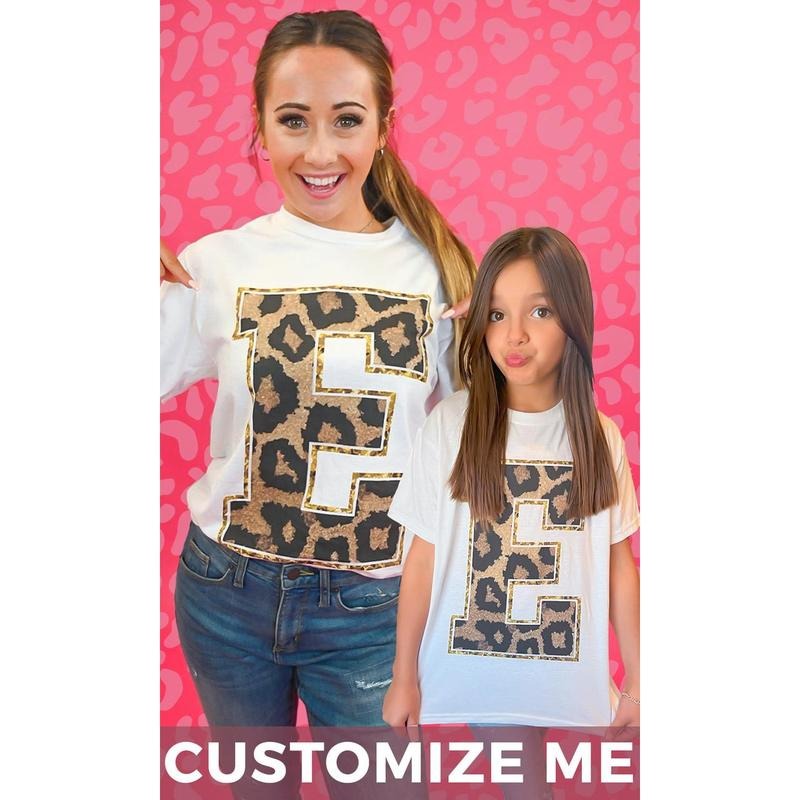 Custom Leopard Glitter Initial Graphic T-Shirt Hoodie, Sweatshirt | UrbanDripWear.com