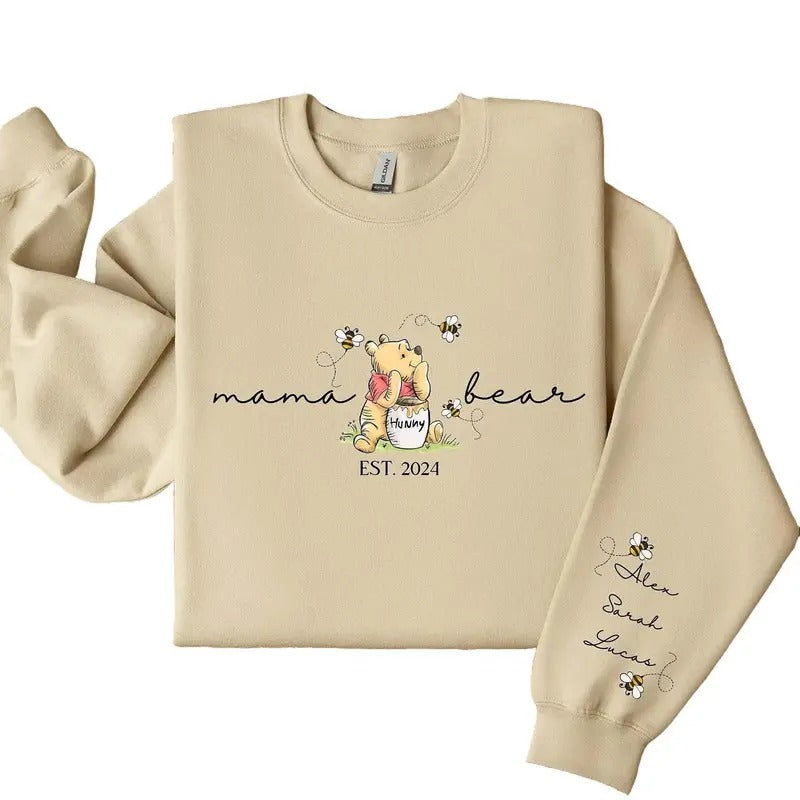Custom Mama Bear Sweatshirt, Mama Est with Kid Name on Sleeve Sweatshirt, Personalized Mom Sweatshirt, Custom Mothers Day...