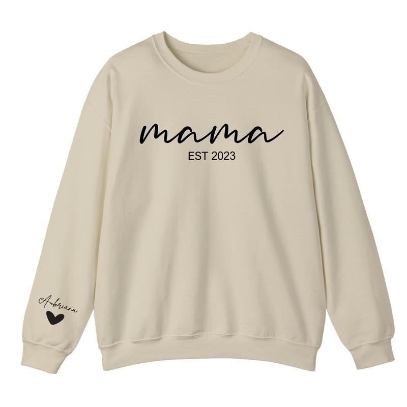 Custom Mama Sweatshirt with Name on Sleeve, Personalized Mom Sweatshirt, Mama Est 2024 Sweatshirt, Minimalist Momma...