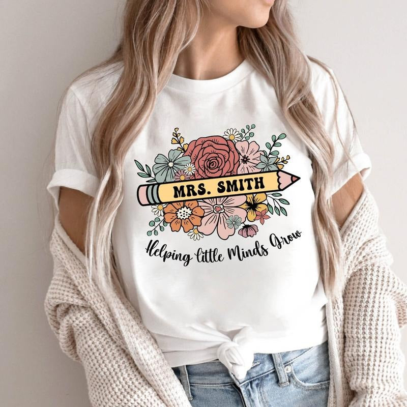 Custom Name Teach them Love them Watch Them Grow Shirt, Wildflower Teacher Shirt, Kindergarten Teacher Gift, Teacher...