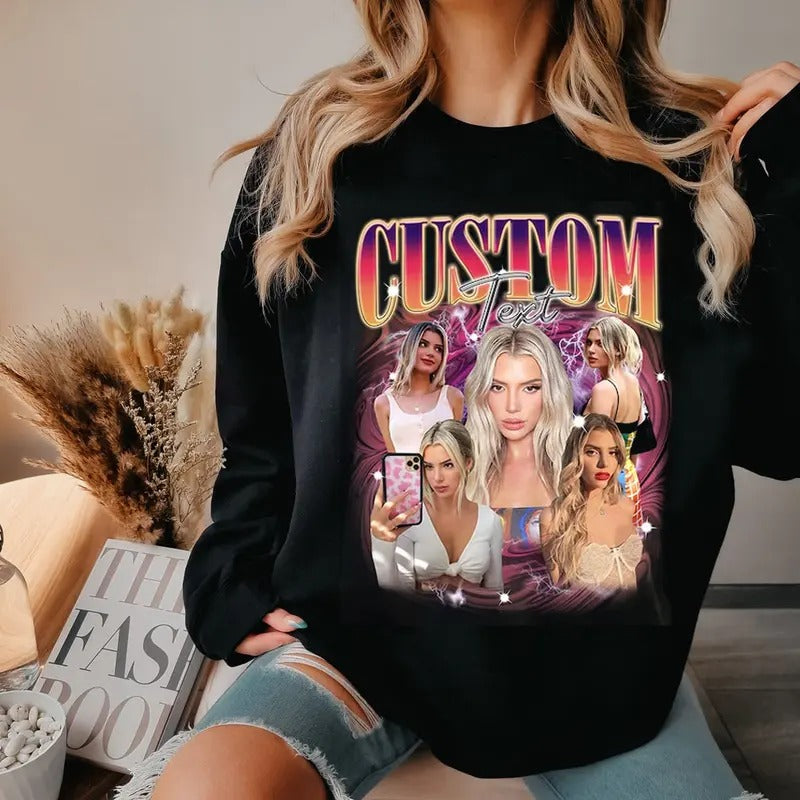 Custom Photo Bootleg Girlfriend 6 Face 90s Retro Vintage Sweatshirt, Shirt with Face on It for Boyfriend Birthday Gift,...