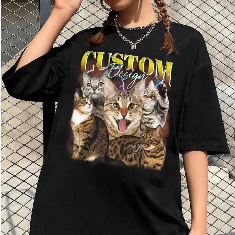 Custom Photo Cat Bootleg 90s Shirt, Custom Bootleg Rap Tee Shirt, Custom Pet Photo Your Own Bootleg Shirt, Change Design...