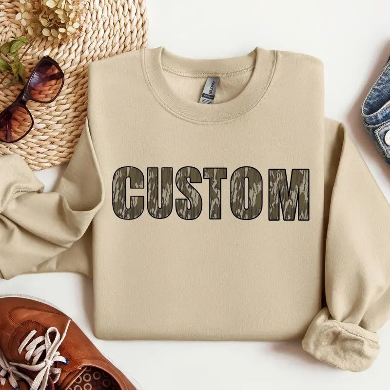 Custom Retro Bottomlands Camo Crewneck Sweatshirt, Camouflage Mama - Auntie Shirt Hoodie | UrbanDripWear.com