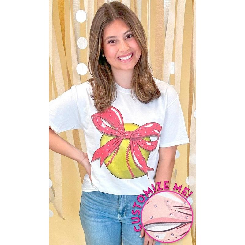 Custom Softball Bow Rhinestone Graphic T-Shirt Hoodie, Sweatshirt | UrbanDripWear.com