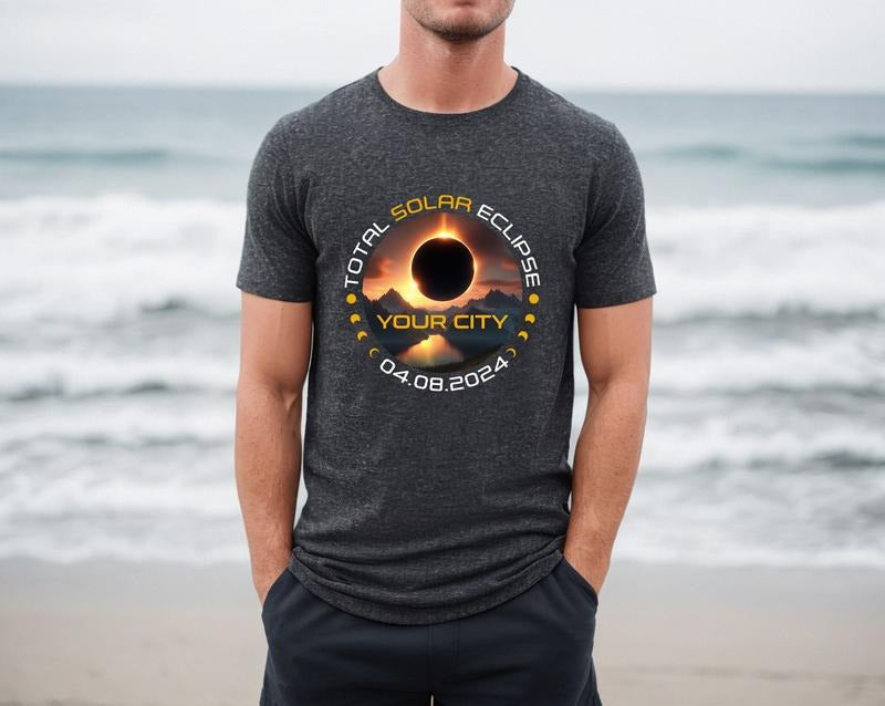 Custom Total Solar Eclipse Shirt, City State Eclipse 4.8.2024 Shirt Hoodie, Sweatshirt | UrbanDripWear.com