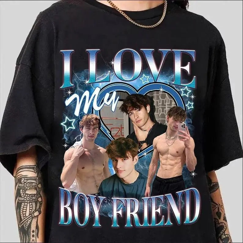 Custom Your Own Shirt, Custom Bootleg Shirt, Valentine Gift I Love My Boyfriend Tee, Custom Photo Vintage Graphic 90s...