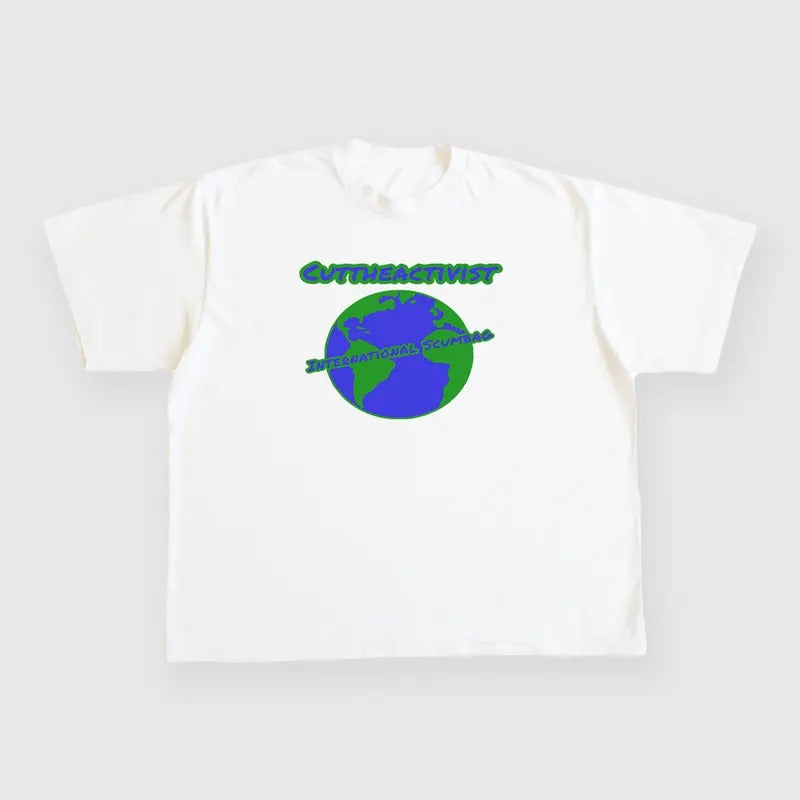 Cut The Activist International Scumbag Custom Printed White T-Shirt Hoodie, Sweatshirt | UrbanDripWear.com