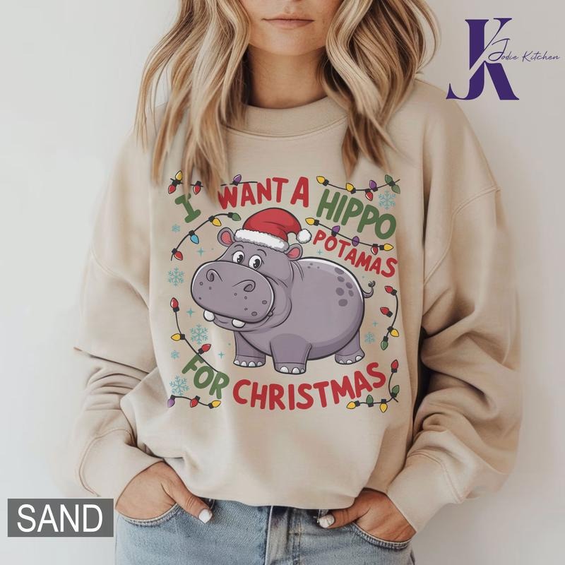 Cute A Hippopotamus For Christmas Shirt, Hippopotamus Christmas Lights Shirts, I Want A Hippo Potamus For Christmas...