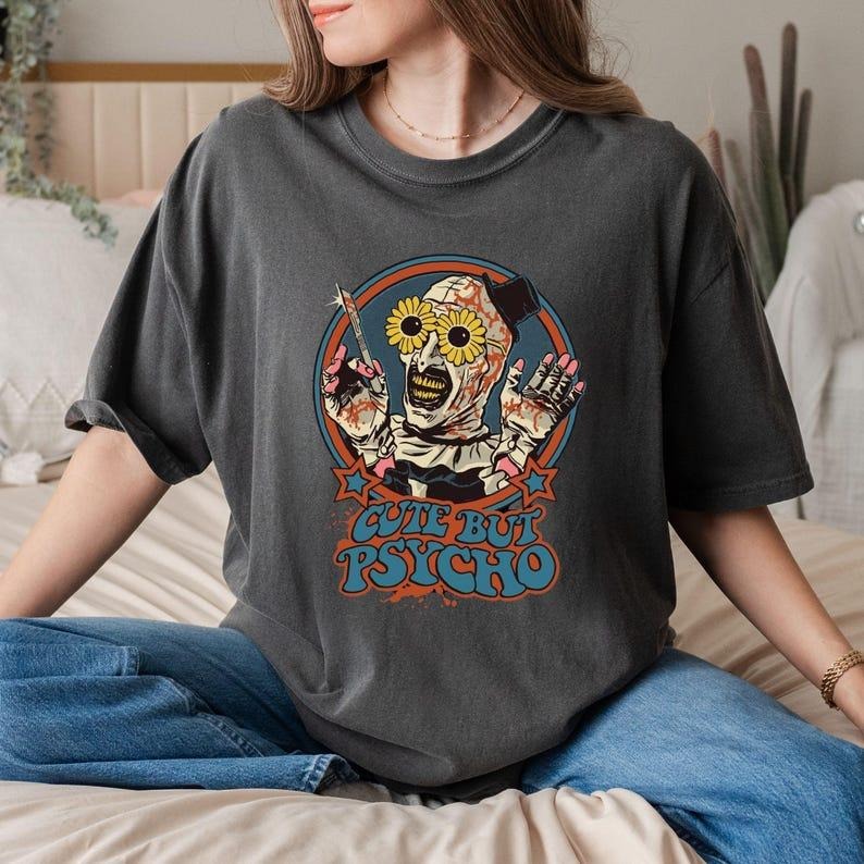 Cute But Psycho Shirt Clown Terrifier Halloween Shirt Spooky Season Graphic Tee Creepy Cute Slasher Shirt for Happy Women...