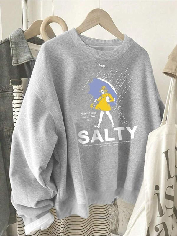 Cute Cartoon Girl Print Fleece Sweatshirt, Fashionable Round Neck Women's Pullover for Fall & Winter, Casual Style Fit...
