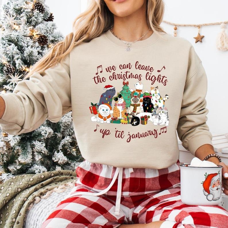 Cute Cat Christmas Sweatshirt, Cat Lover Xmas T-shirt, Cat Mom Gifts, Merry Catmas Hoodie, Meowy Christmas Shirt, Merry...