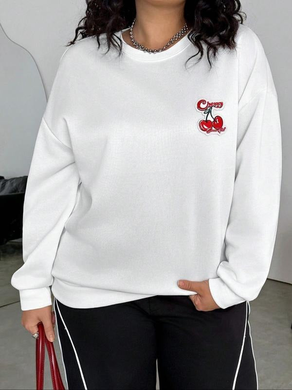 Cute Cherry Print Hooded Fleece Sweatshirt, Fashionable Versatile Trendy Autumn Winter Round Neck Warm Sweater T-Shirts,...