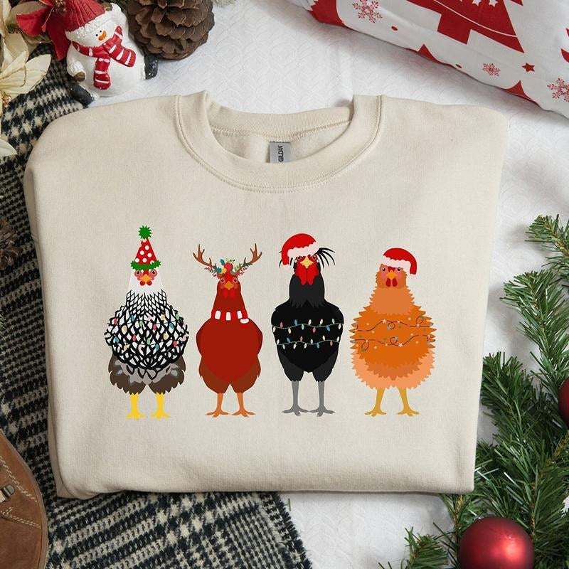 Cute Chickens Christmas Crewneck Sweatshirt, Hoodie, T-shirt | UrbanDripWear.com