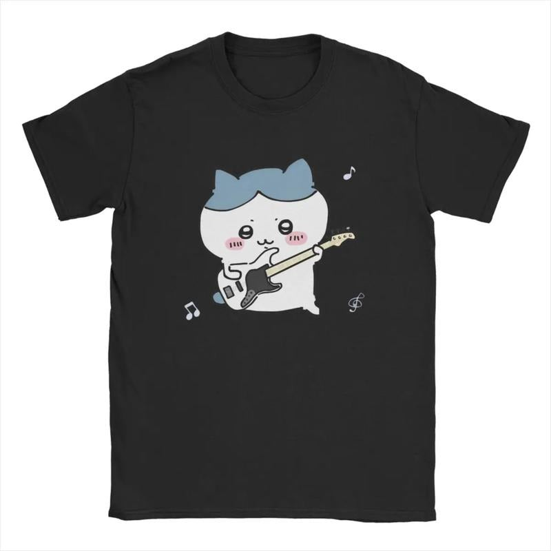 Cute Chiikawa Playing Guitar T-Shirts Funny Cotton Tee Shirt Crewneck Short Sleeve T Shirts Gift Idea merchandise Hoodie,...