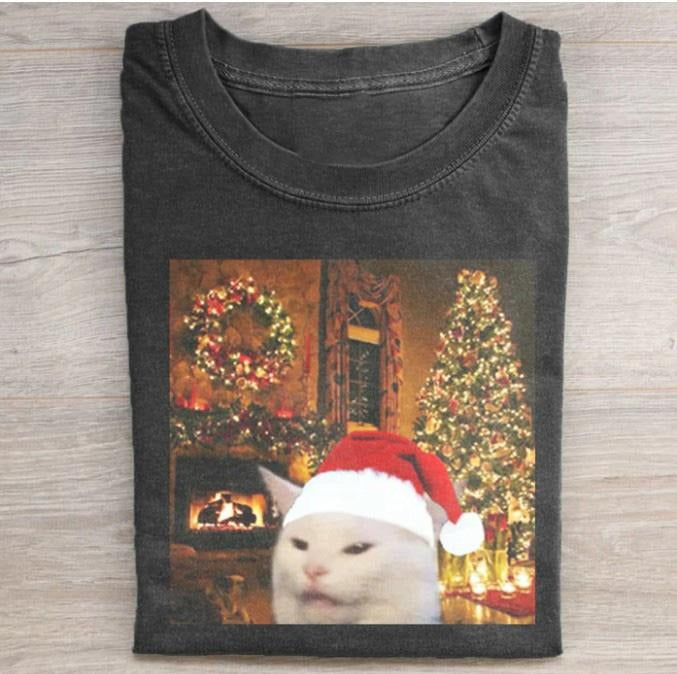 Cute Christmas Cat meme T-shirt, Y2K 90s Graphic Shirt, gift for her, him, Womenswear Top, Christmas Shirt Hoodie, Sweatshirt