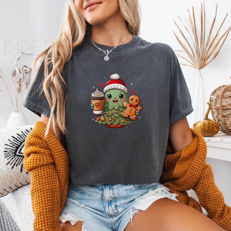 Cute Christmas Tree with Coffee Comfort Colors T Shirt, Cute Christmas Sweatshirt, Xmas Sweater, Xmas Gifts, Christmas...