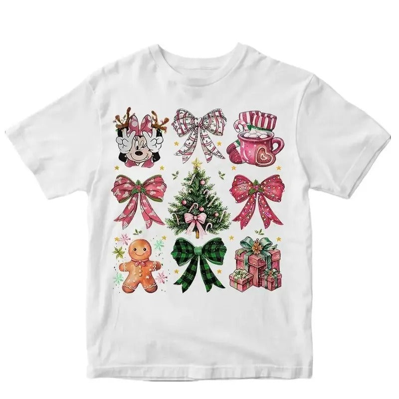 Cute Coquette Bows Gingerbeard Christmas Graphic Tee - Christmas Tree - Holiday Shirt - Cartoon Shirt - Merry Christmas