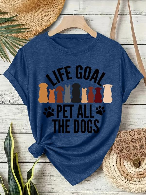 Cute Dog Print Women's Summer Casual Fitted Short Sleeve T-Shirt, Breathable Comfortable Round Neck Top, Available in...