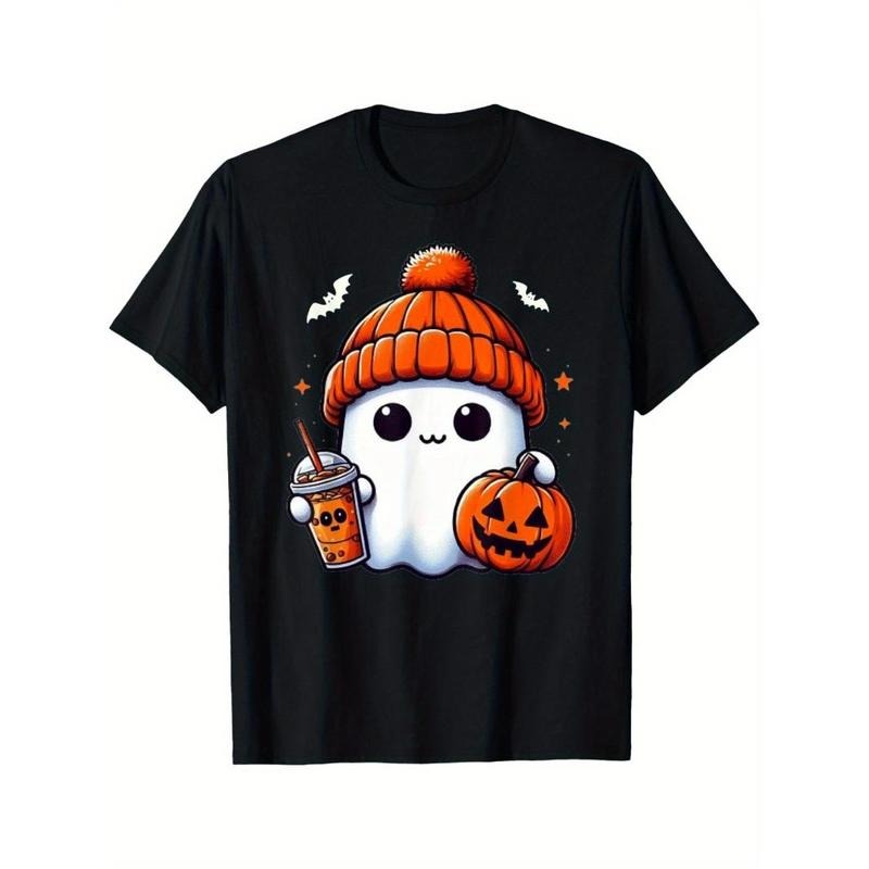 Cute Ghost Drinking coffee Halloween Ghost Iced Coffee Men's T-shirt Made in USA Hoodie, Sweatshirt | UrbanDripWear.com