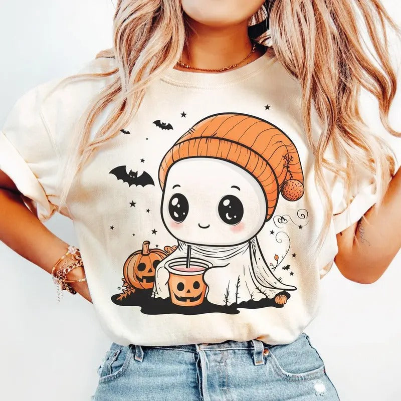 Cute Ghost Halloween T-Shirt , Halloween Shirt, For Men, For Women, Casual, Classic Fashion Cotton Underwear Shirt...