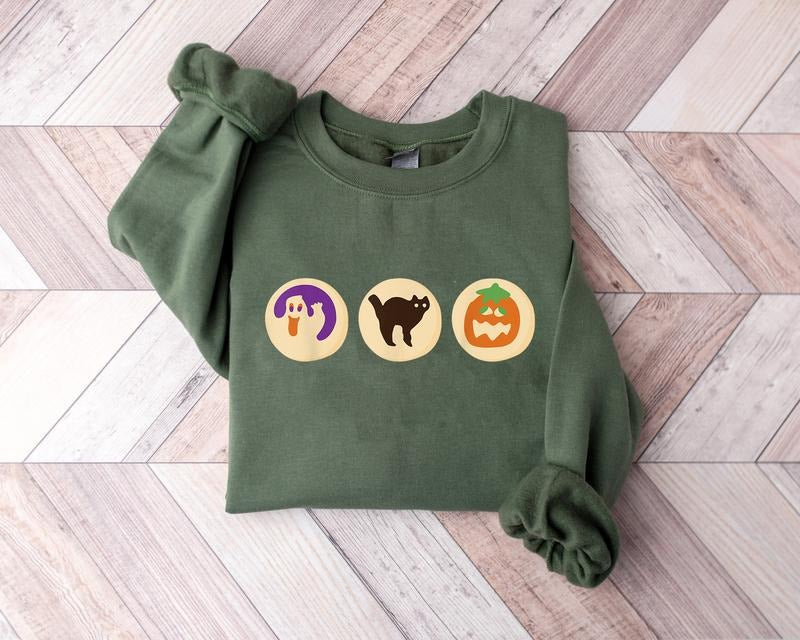 Cute Halloween Cookies Boo Sweatshirt, Spooky Season Sweatshirt, Ghost Back Cat And Pumpkin Halloween Shirt,  Halloween...