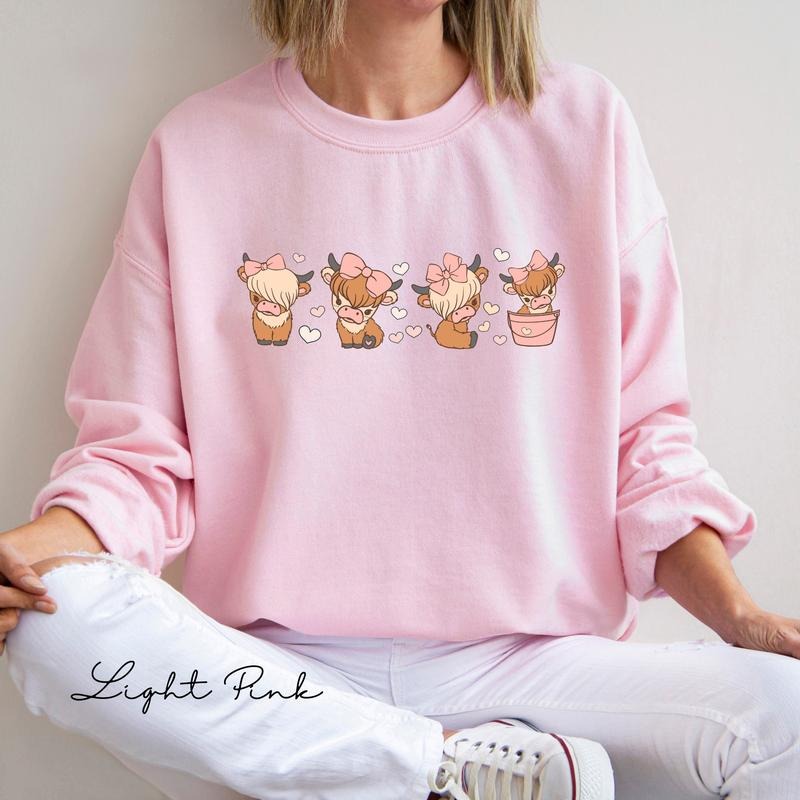 Cute Highland Cow Valentines Sweatshirt, Gift For Girlfriend, Highland Cow Crewneck, Western Sweatshirt, Animal Lover,...