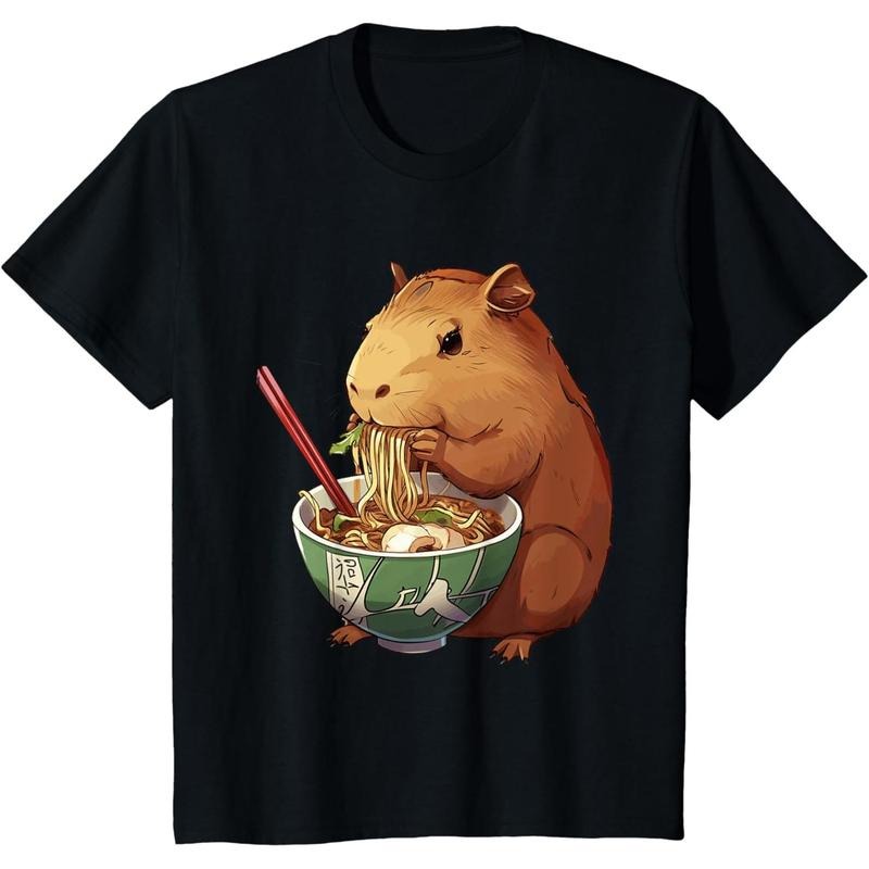 Cute Kawaii Capybara Eating Japanese Ramen Noodles Anime T-Shirt Hoodie, Sweatshirt | UrbanDripWear.com