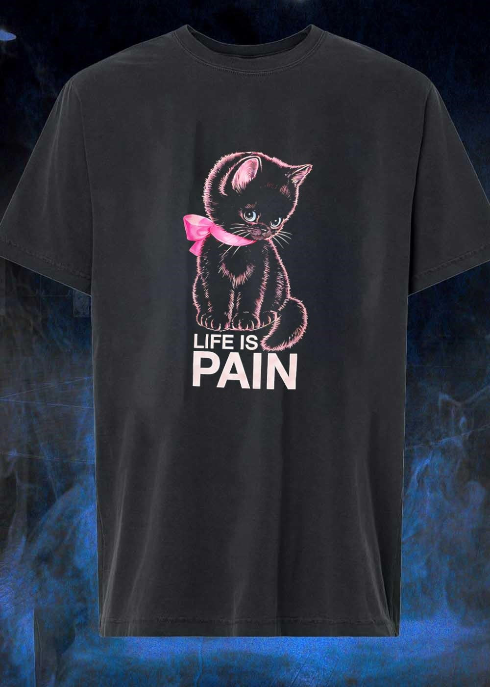 Cute Kitten With Pink Ribbon Life Is Pain T-Shirt