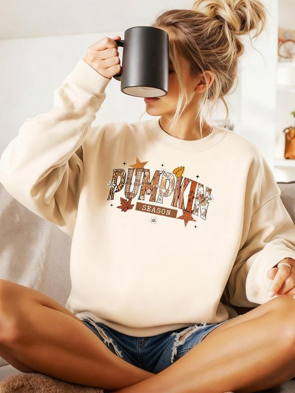 Cute Letter Print Hooded Fleece Sweatshirt, Fashionable Casual Style, Thick Fabric, Fall & Winter Round Neck Pullover...