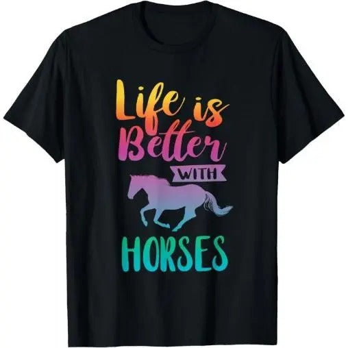 Cute Life Is Better With Horses Horseback Riding T-Shirt Made in USA Hoodie, Sweatshirt | UrbanDripWear.com