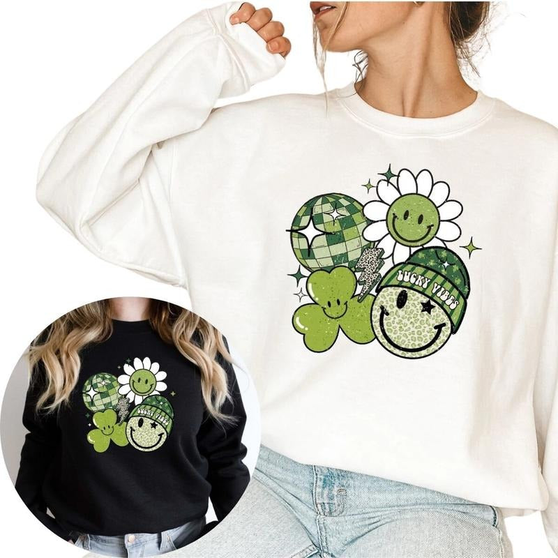 Cute Lucky Vibes Sweatshirt, Womens Shamrock Sweatshirt T-Shirts, Hoodie | UrbanDripWear.com