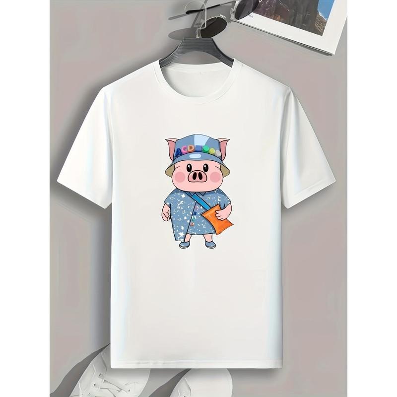 Cute Pig Print, Men's Graphic T-shirt, Casual Comfy Tees For Summer, Mens Clothing made in usa Hoodie, Sweatshirt