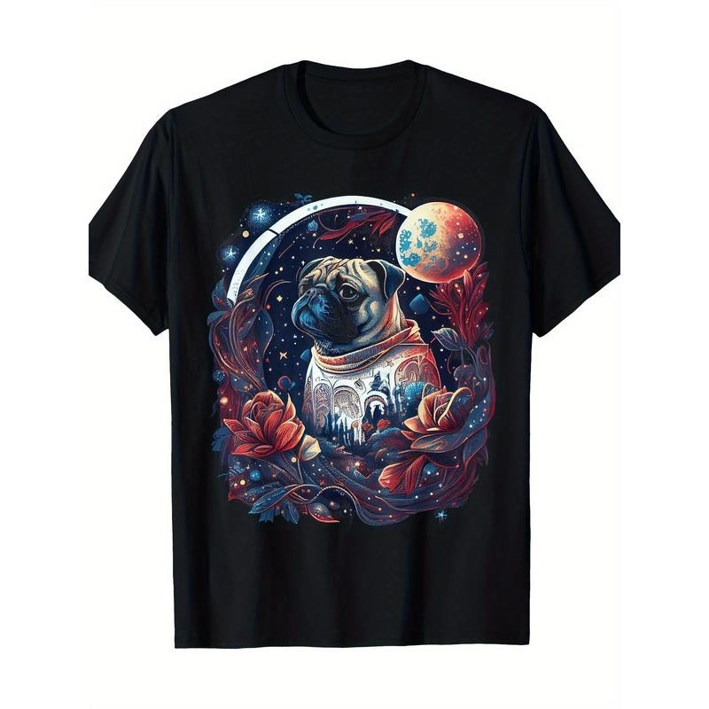 Cute Pug surrounded by Stars Planet Graphic T-shirt -100% cotton Made in USA Hoodie, Sweatshirt | UrbanDripWear.com