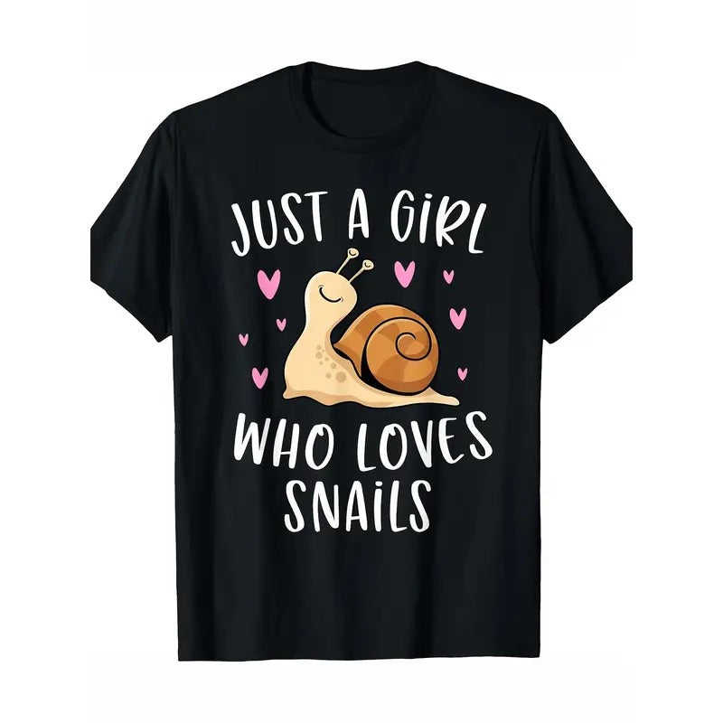 Cute Snail T-Shirt Girl Love Snail Girl T-Shirt - Preferred High Quality Cotton, Illustration Printed T-Shirt, DIY...
