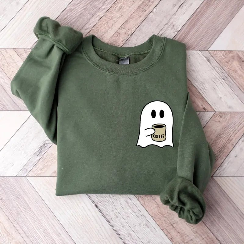Cute Spooky Coffee Sweatshirt, Womens Ghost Sweatshirt, Spooky Season T-Shirts, Hoodie | UrbanDripWear.com